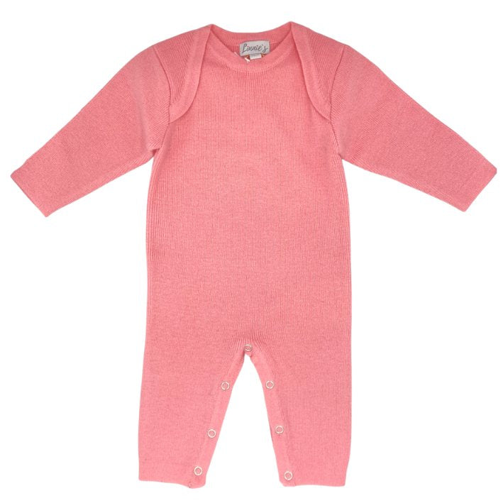 Merino Wolle Strampler rosa von vorne in voller Länge