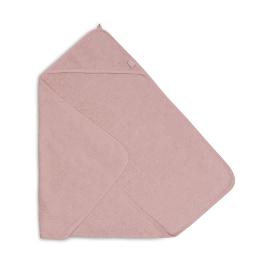 Eine Seite des Baby Kaputzen-Handtuchs in rosa aufgeschlagen