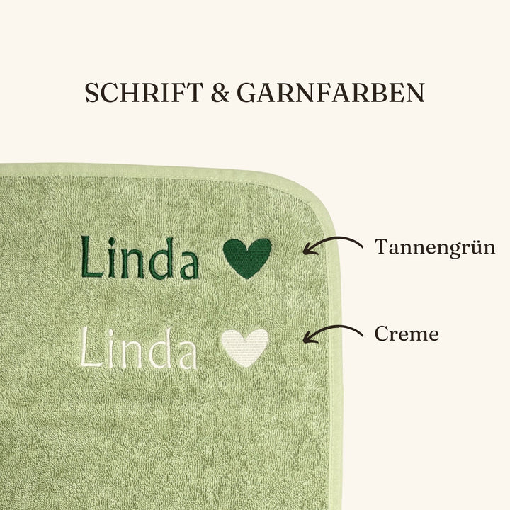 Garnfarben für das Salbei-Kapuzenhandtuch: Tannengrün und Creme im Vergleich 
