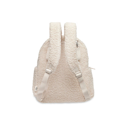 Wickeltasche Rucksack Beige in Teddy Optik Schultergurte