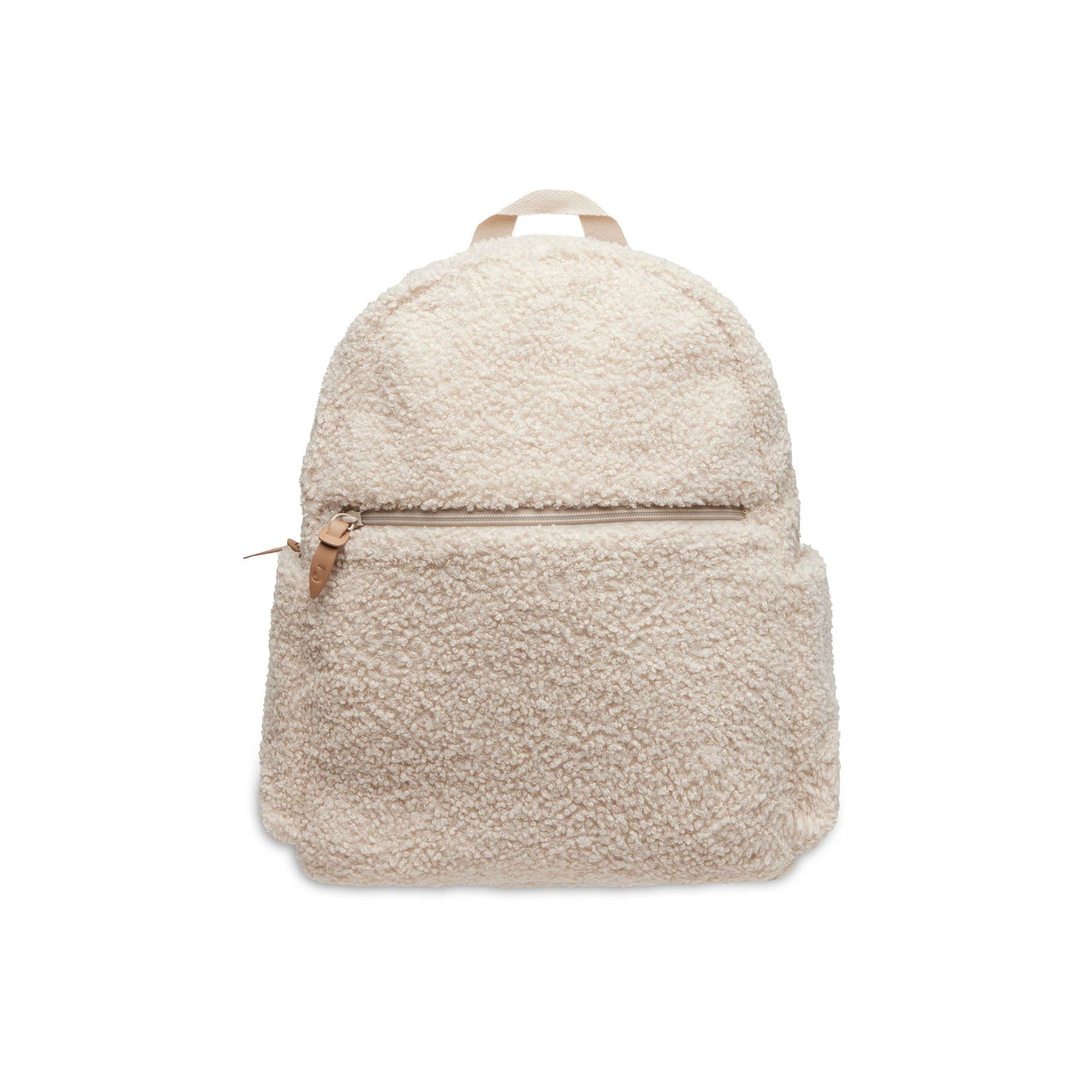 Wickeltasche Rucksack Beige in Teddy Optik von vorne